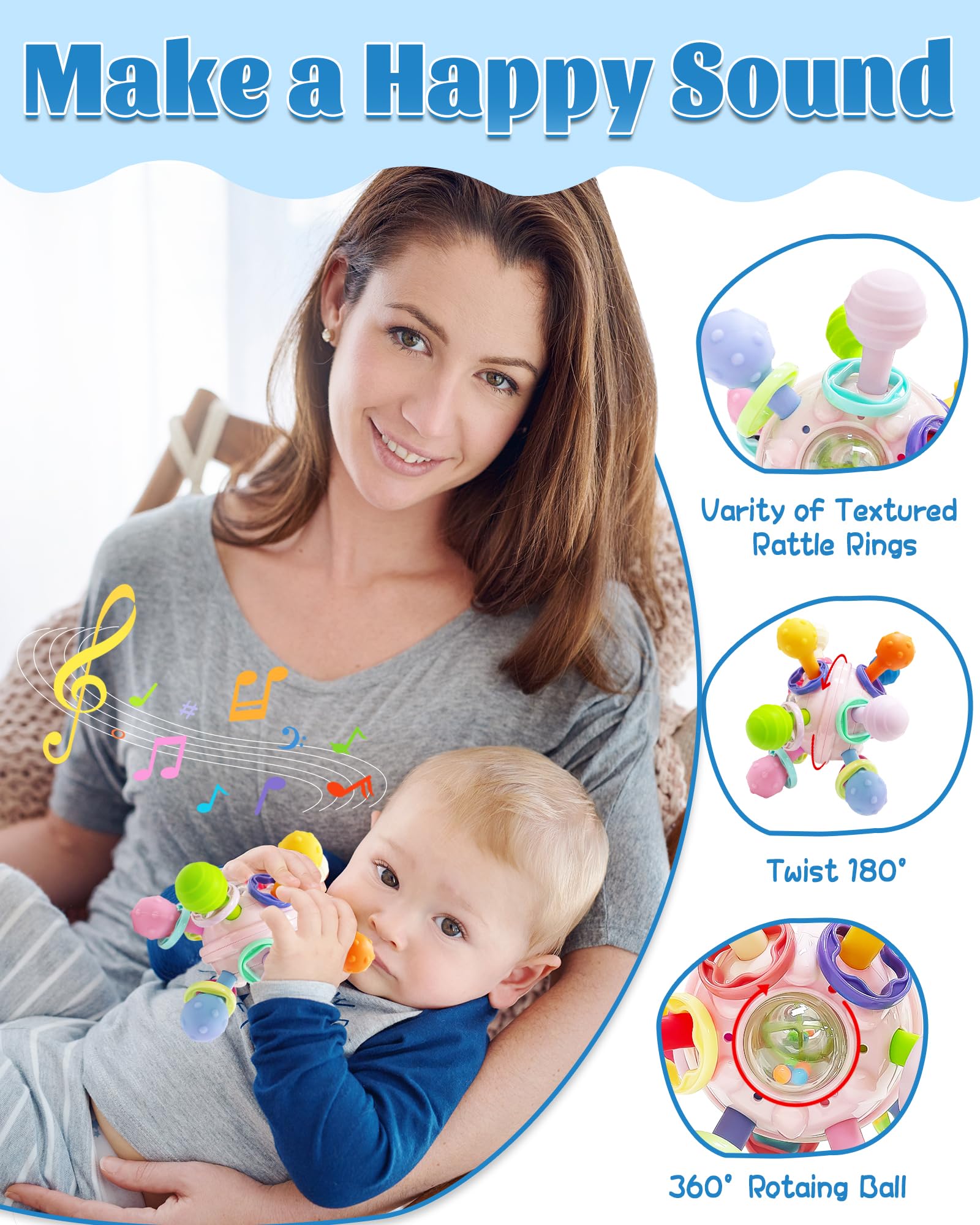 Tonberless Montessori toy pink promotes grip training, color perception, and tactile engagement.