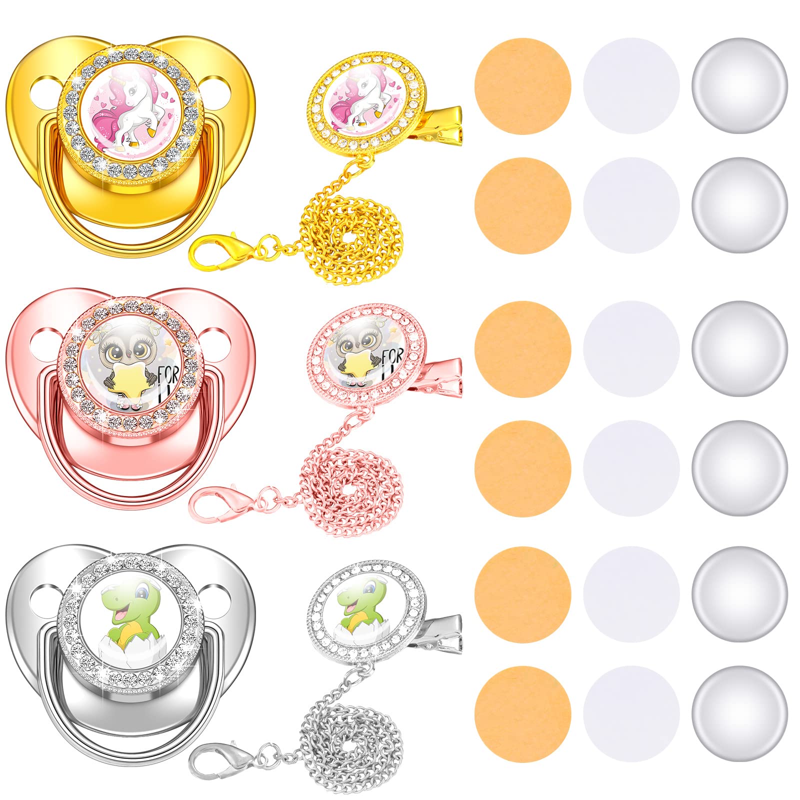 TONDIAMO 3-piece pacifier set gold with crystals for stylish baby gifts