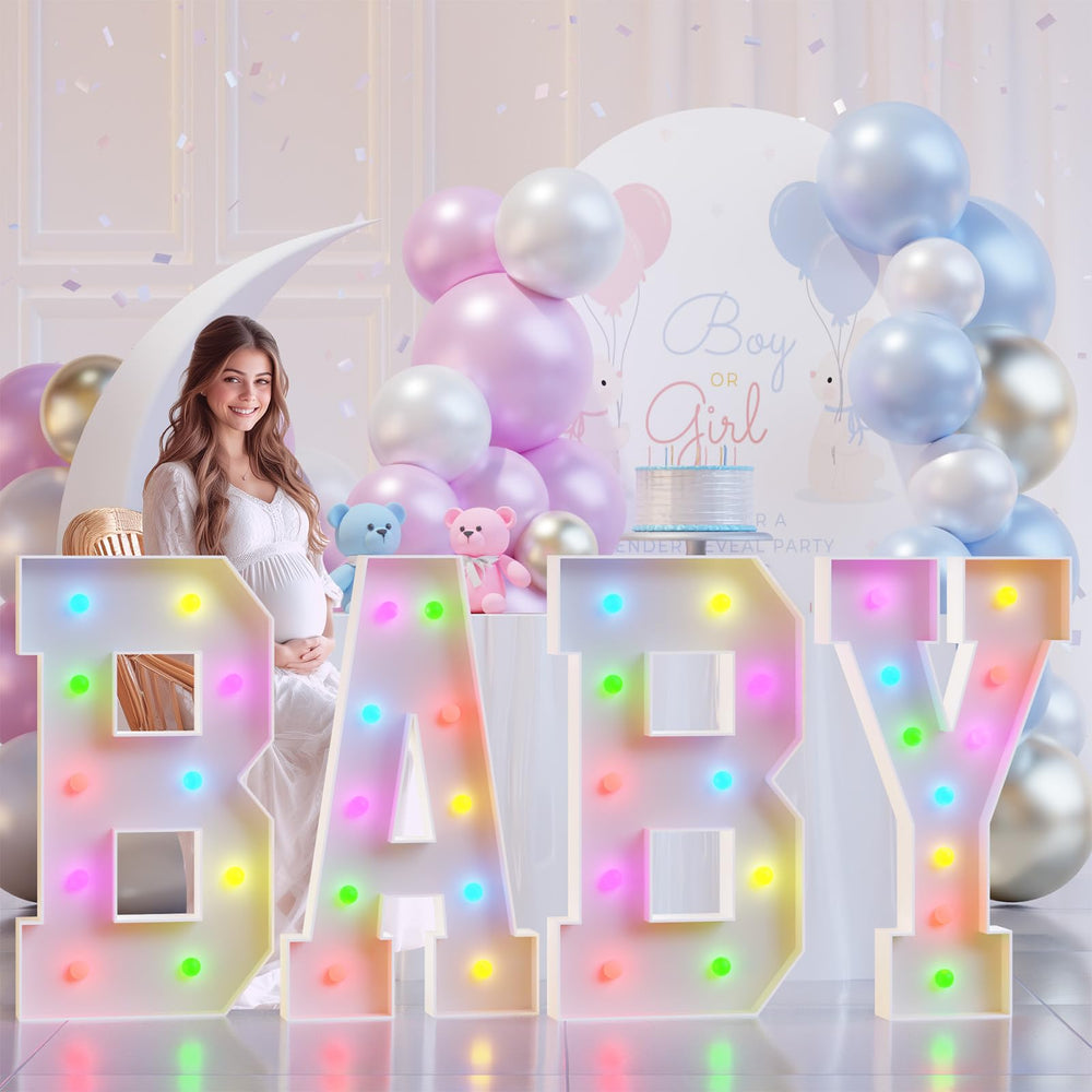 Tongjoy assembly-ready BABY marquee letters with guide image