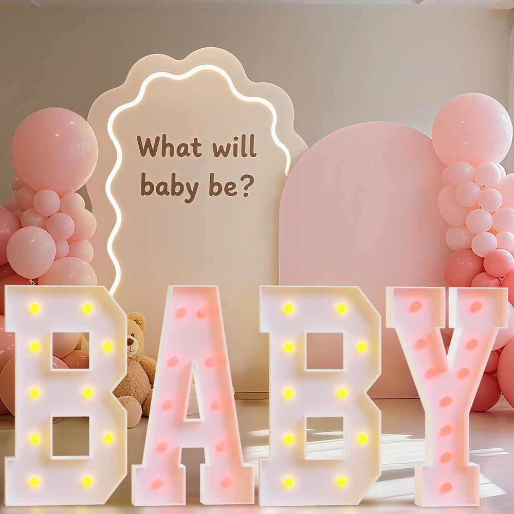 Tongjoy BABY marquee letters on a birthday backdrop for celebration