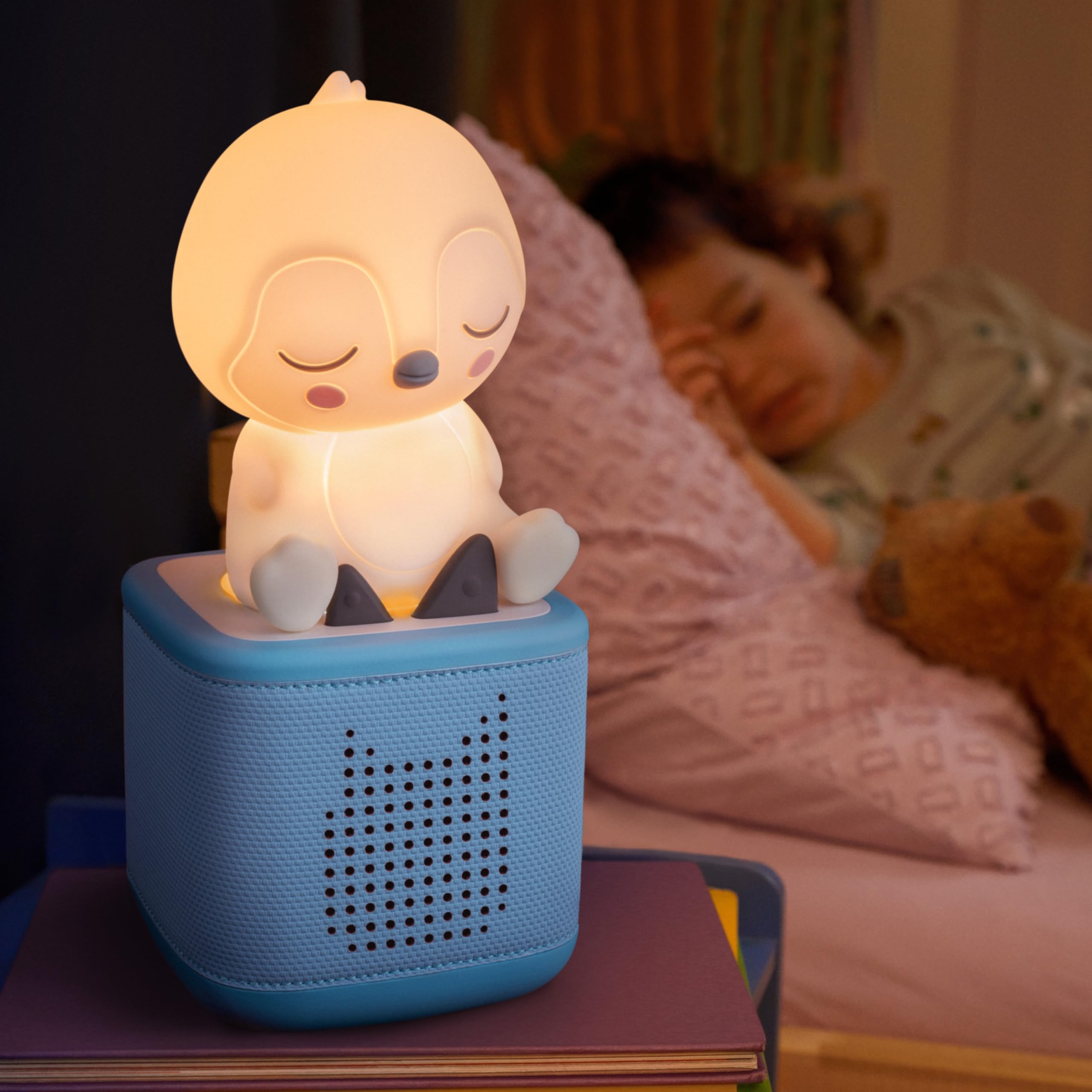 Tonies Sleepy Penguin night light features 30-minute auto shutoff.