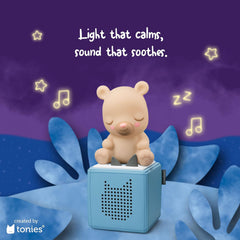 Tonies Sleepy Bear Night Light dimmed setup creates gentle night-time ambience.