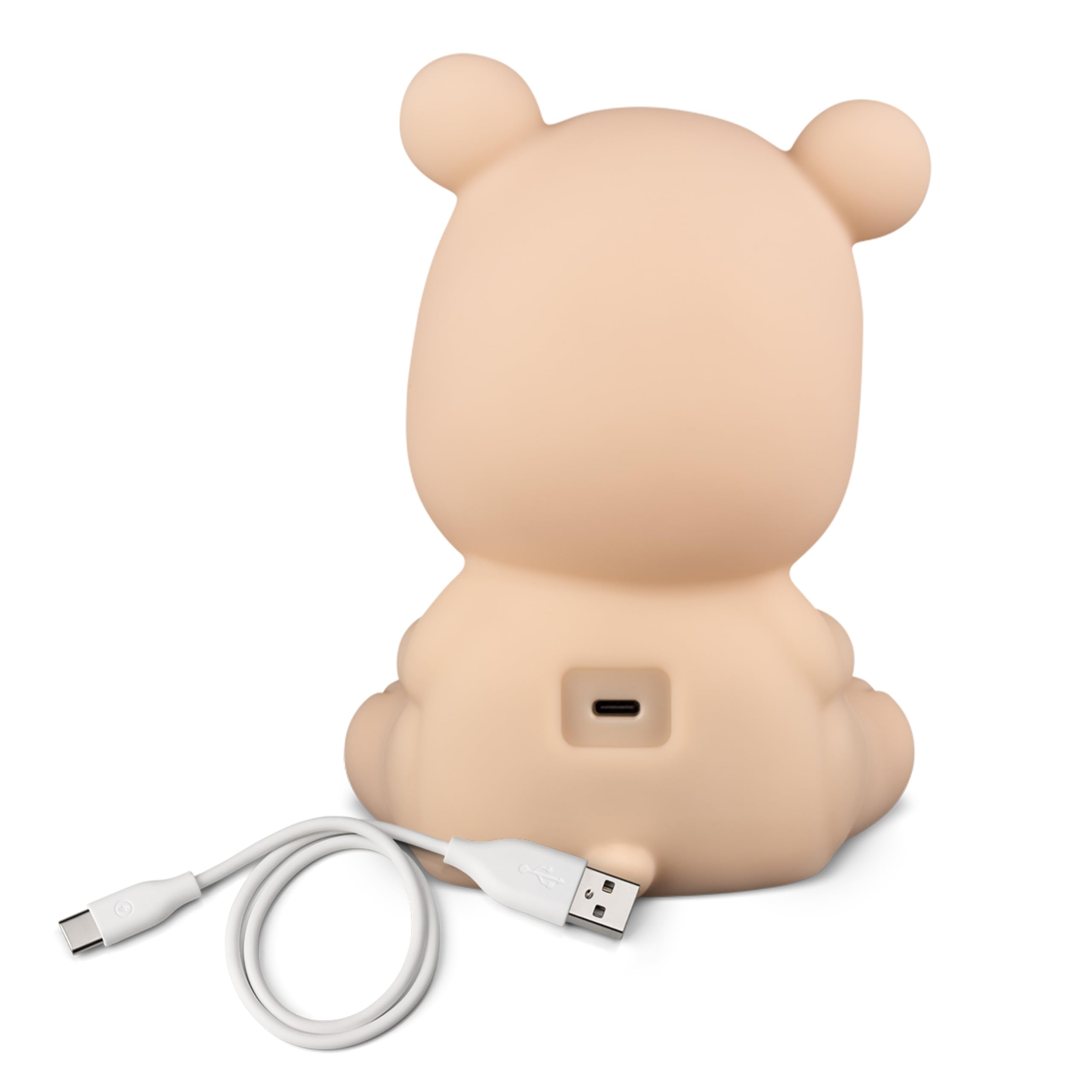 Tonies Sleepy Bear Night Light side view shows soft glow in nursery.