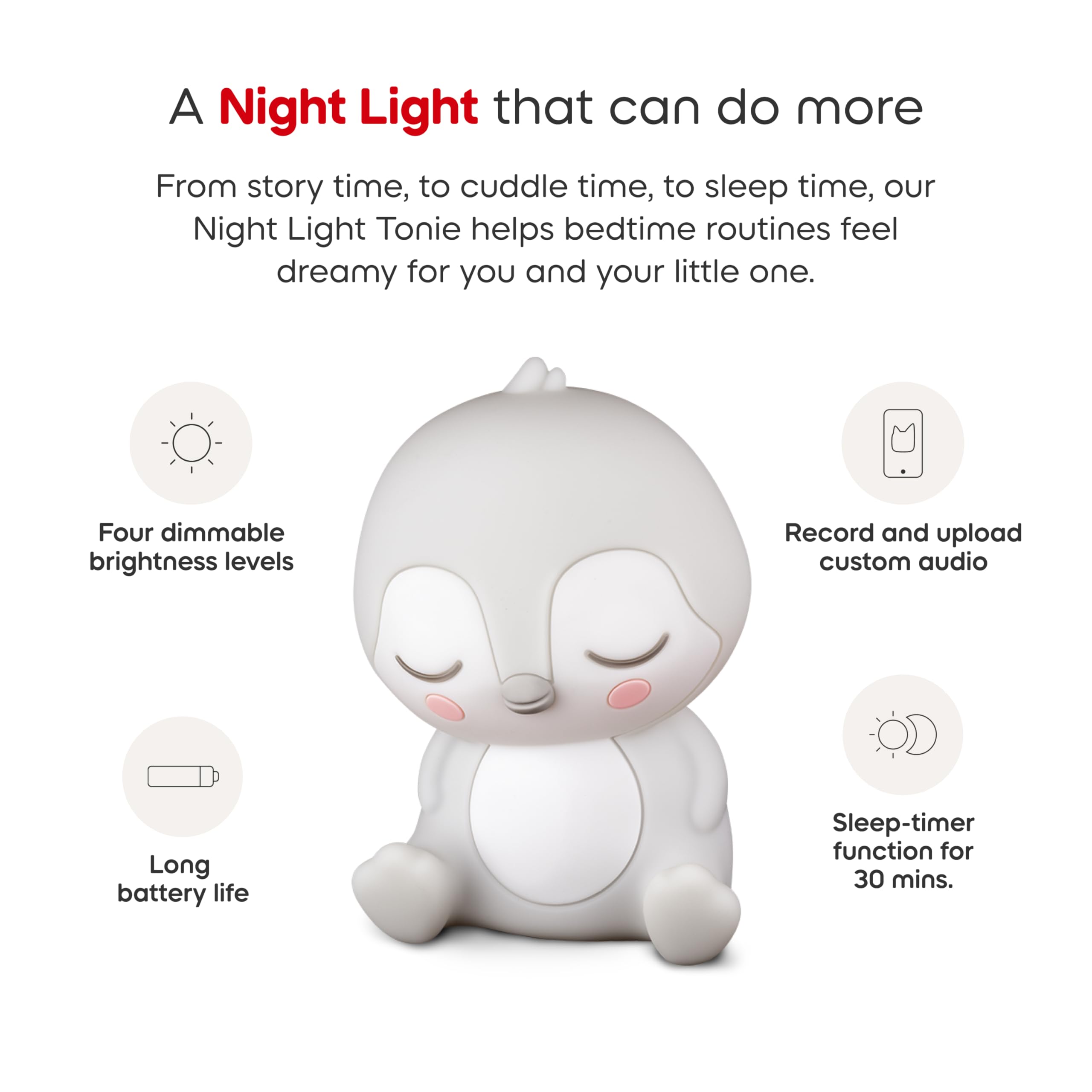 Tonies Sleepy Penguin record-your-own-stories feature for personal bedtime.