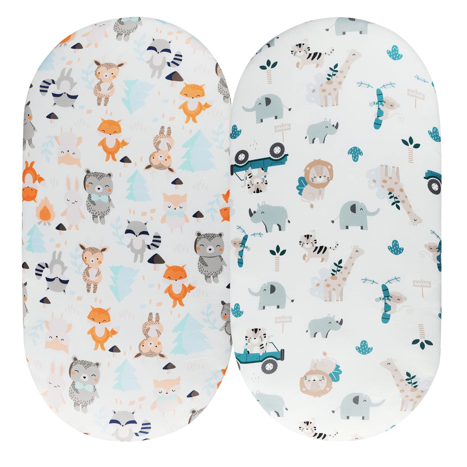Tontukatu Bassinet Sheet Set 2Pack with squirrels and fox pattern; cozy, gender-neutral nursery decor