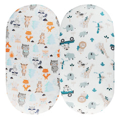 Tontukatu Bassinet Sheet Set 2Pack with squirrels and fox pattern; cozy, gender-neutral nursery decor