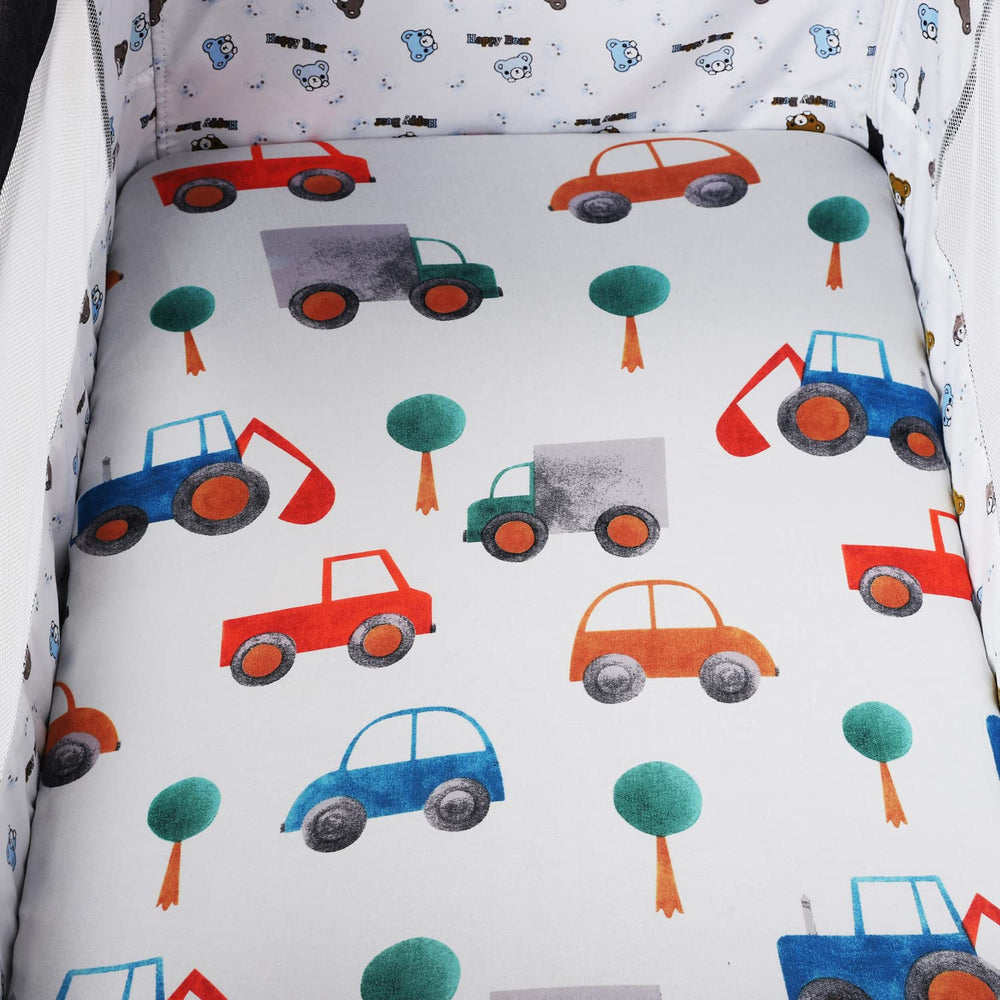 Tontukatu bassinet sheet 3-pack car truck digger pattern adds playful bedside charm.