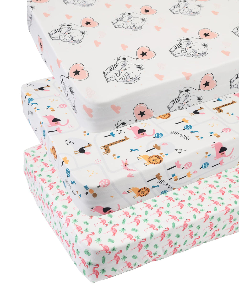Tontukatu pack n play sheet with flamingo pattern offers breathable baby comfort.