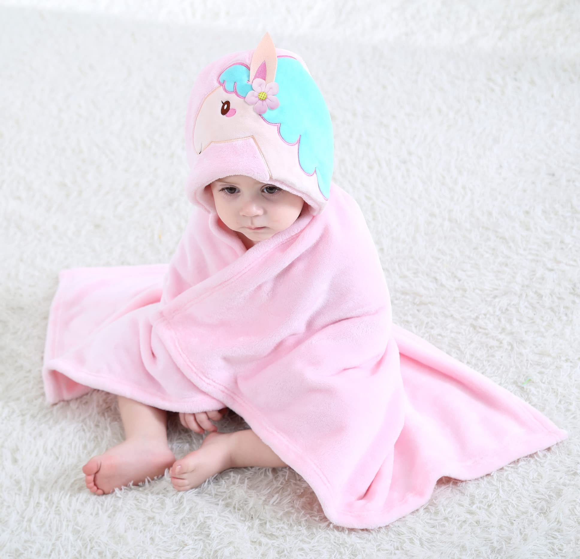 TONWHAR pink horse hooded blanket sized 0-4 years for toddlers