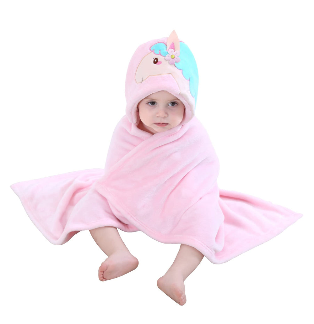 TONWHAR pink horse hooded blanket animal-face closeup for cozy after bath