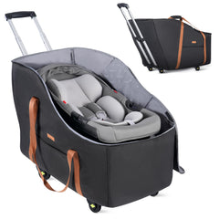 Tonyeee car seat travel bag with wheels, front view shows sturdy four-wheel maneuverability.