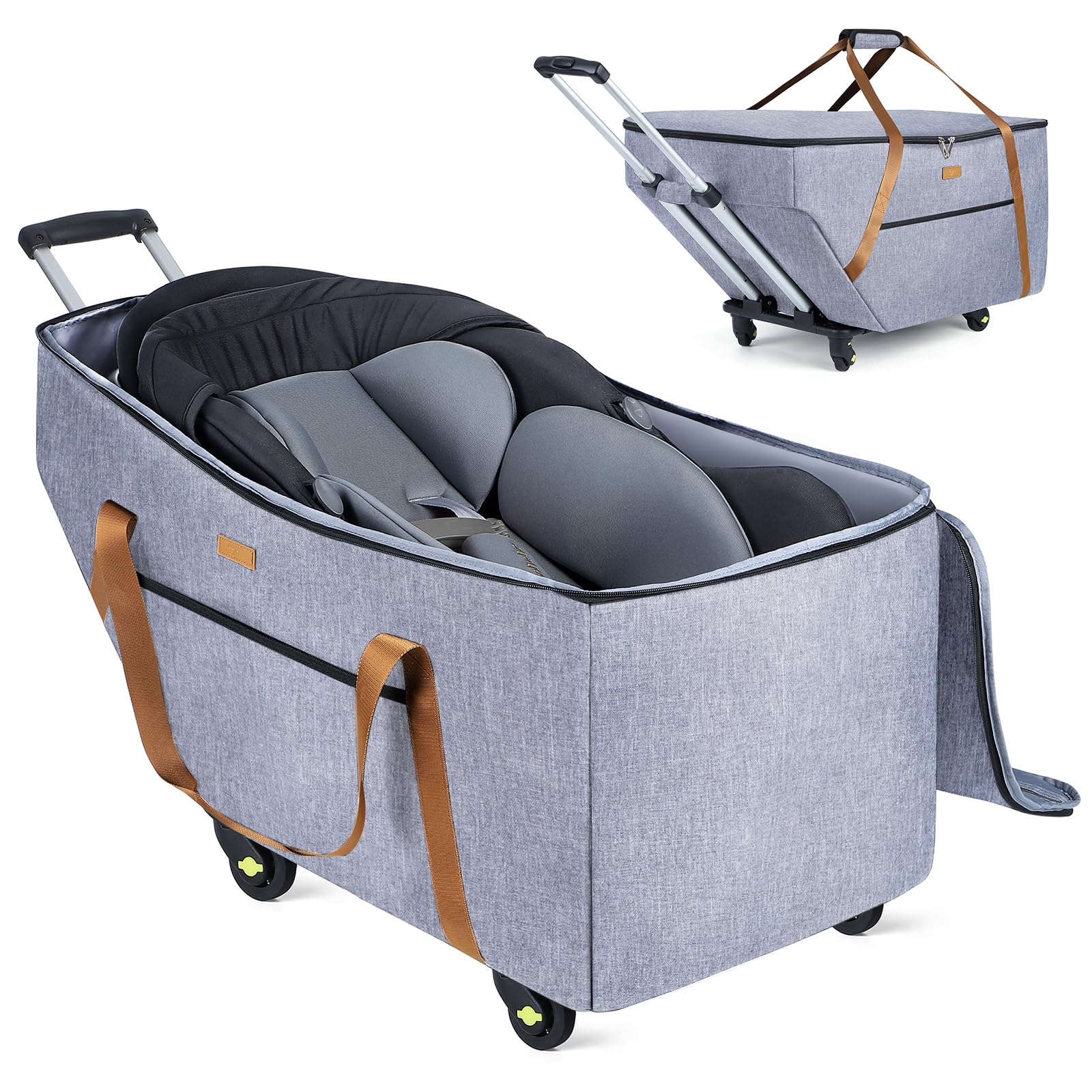 Tonyeee car seat travel bag wheels showcase smooth rolling for effortless airport navigation.