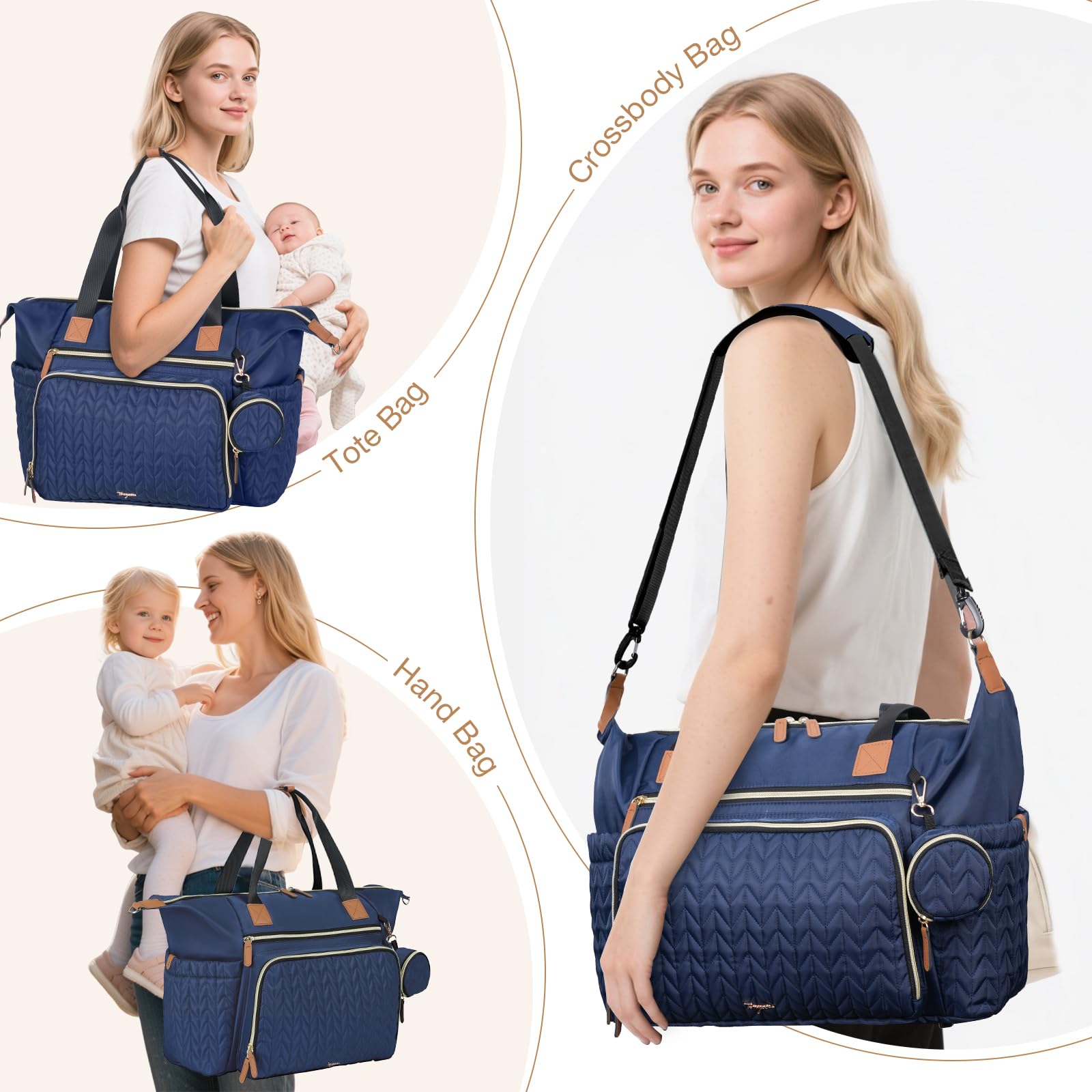 Tonyeee dark blue diaper bag provides large capacity with style.