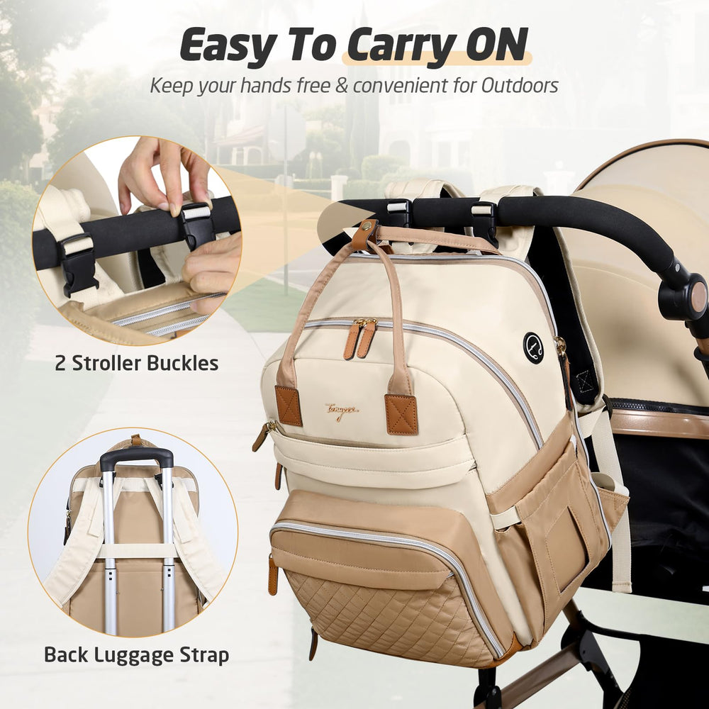 Tonyeee diaper bag backpack apricot beige color complements everyday outfits