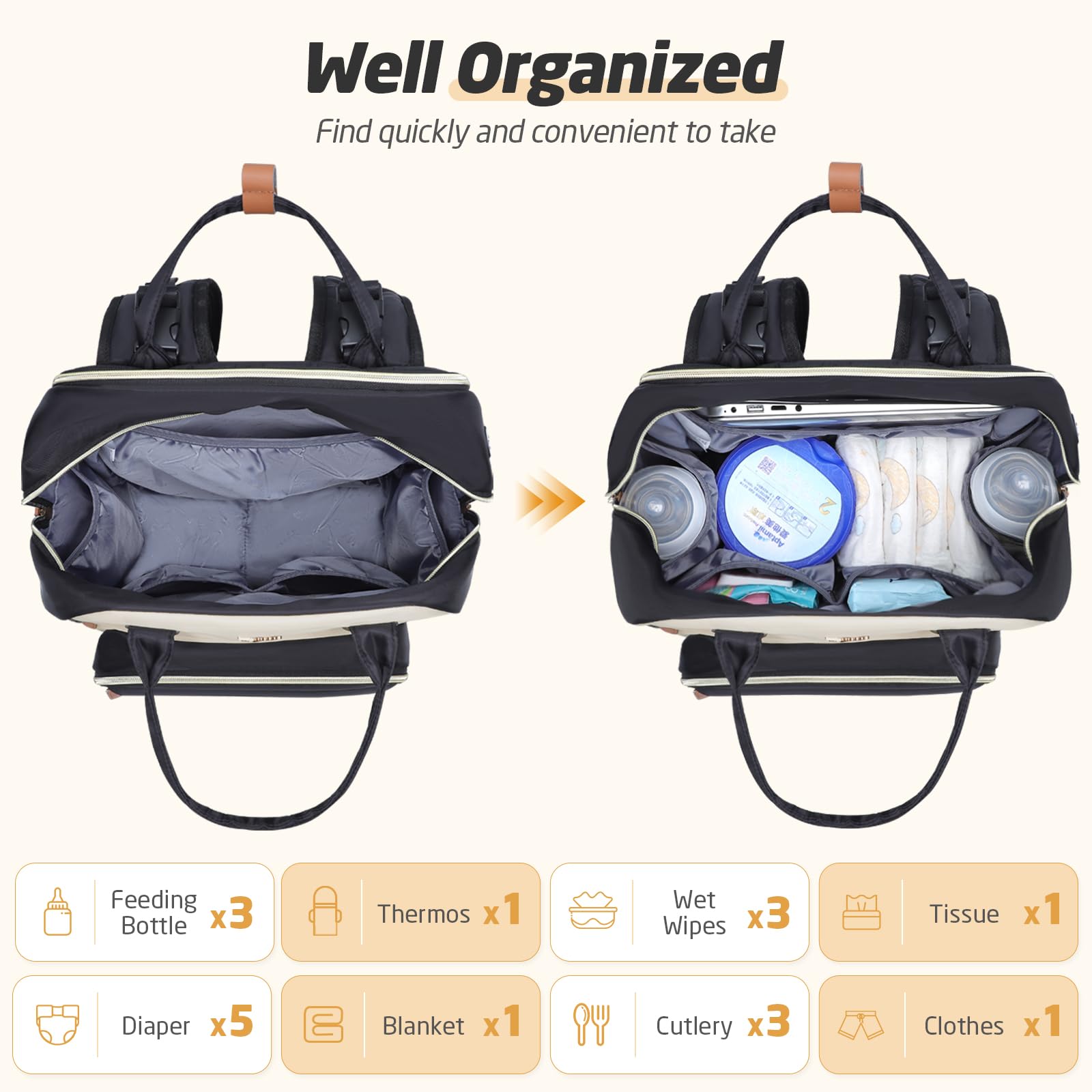 Tonyeee diaper bag backpack earphone hole for hands-free listening