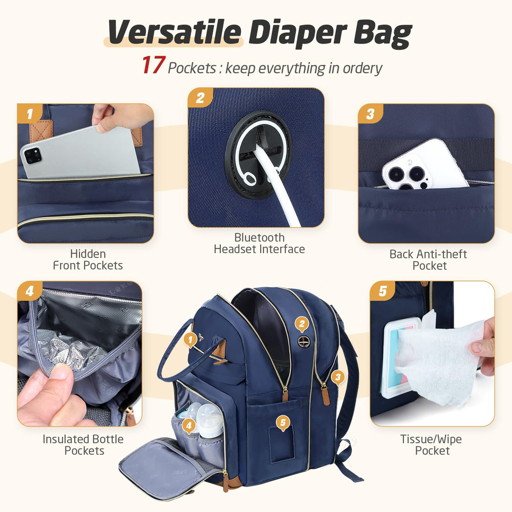 Tonyeee diaper bag backpack earphone hole enables on-the-go calls and listening