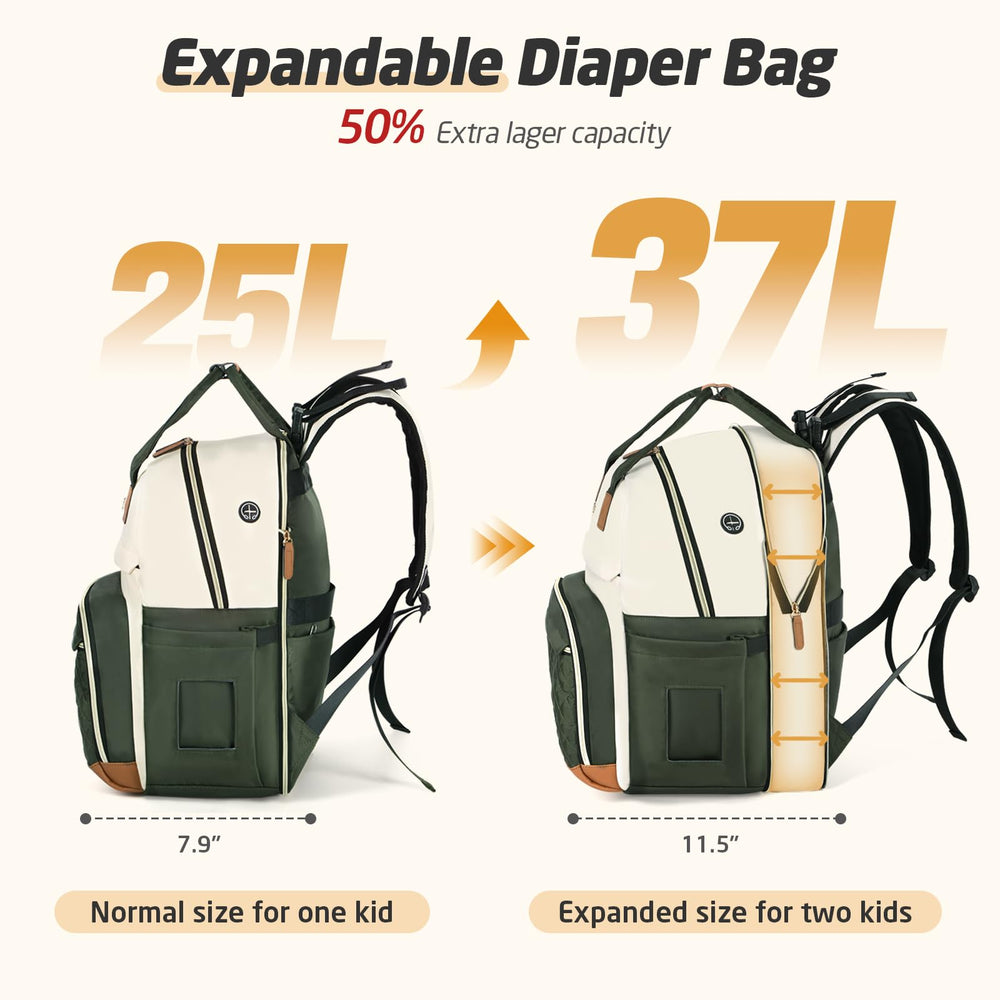 Tonyeee diaper bag backpack expandable 37L for twins on the go