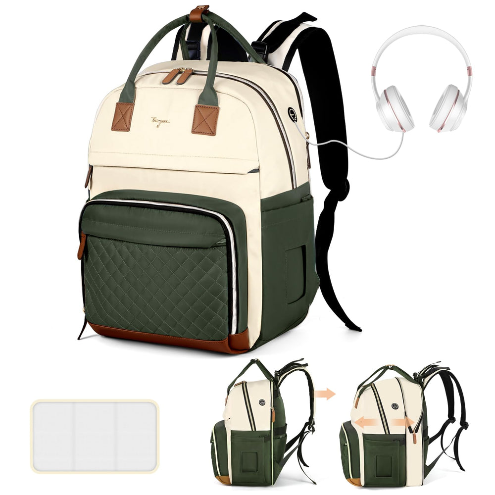 Tonyeee diaper bag backpack front view Apricot Green for everyday use and quick access