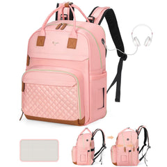 Tonyeee diaper bag backpack solid pink front view highlights roomy compartments for busy parents.
