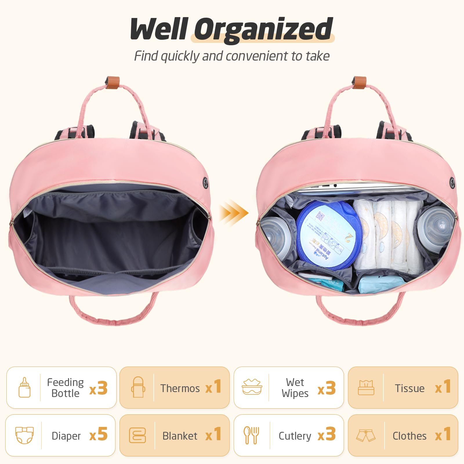 Tonyeee diaper bag backpack solid pink insulated pockets keep bottles and snacks warm or cold.