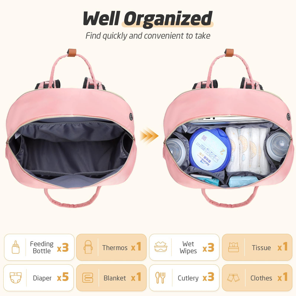 Tonyeee diaper bag backpack solid pink insulated pockets keep bottles and snacks warm or cold.