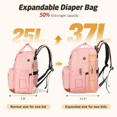 Tonyeee diaper bag backpack solid pink side pocket demonstrates quick-access storage.