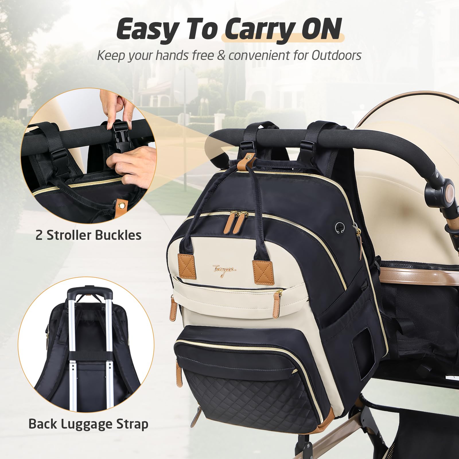 Tonyeee diaper bag backpack stroller attachment for on-the-go