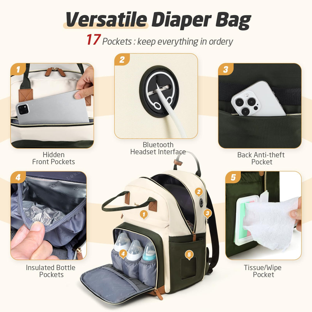 Tonyeee diaper bag backpack waterproof tear-resistant fabric protects contents