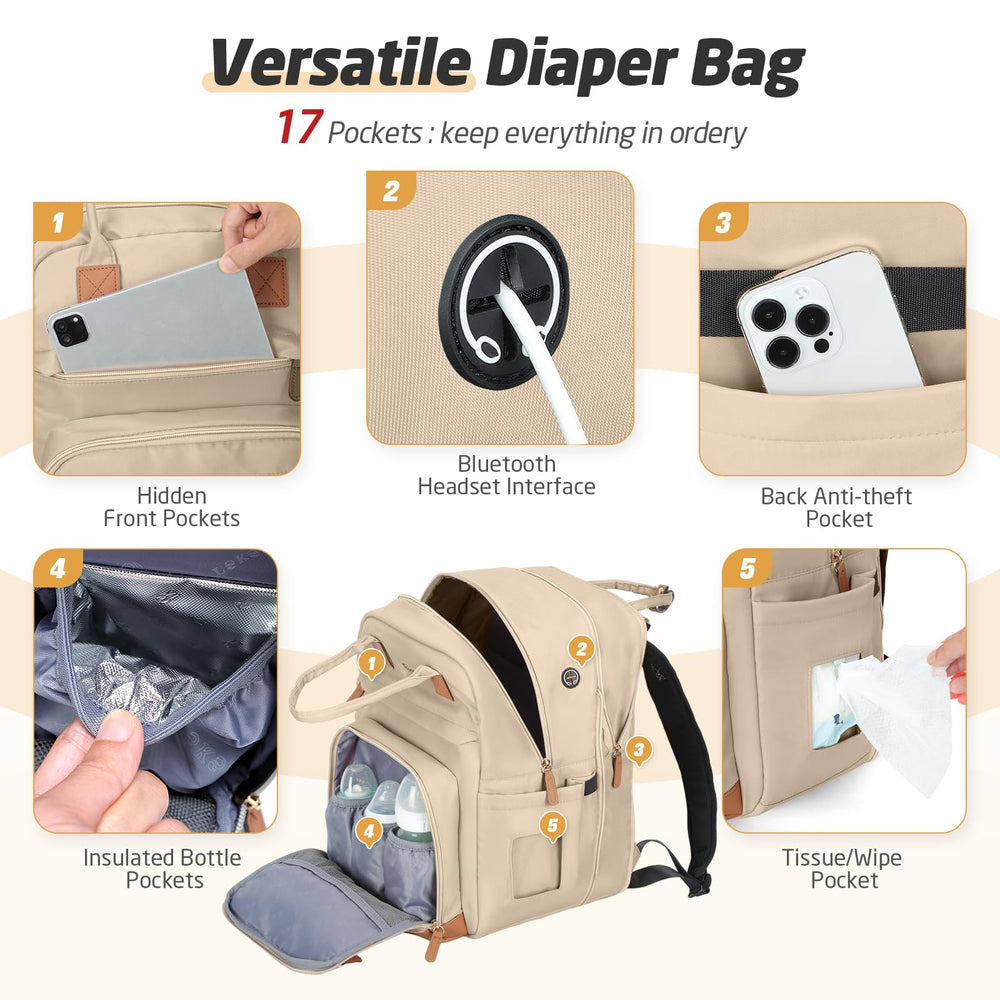 Tonyeee diaper bag backpack expandable zipper expands to 37L for twins gear