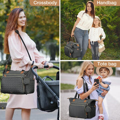 Tonyeee diaper bag tote shows 3D herringbone nylon quilting for durability and easy cleaning