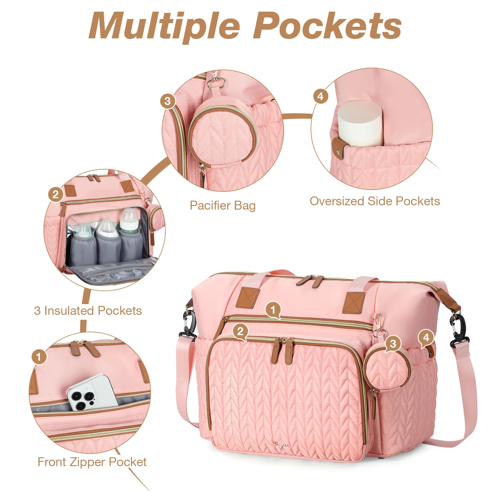 Tonyeee diaper bag tote bottle compartments keep bottles organized.