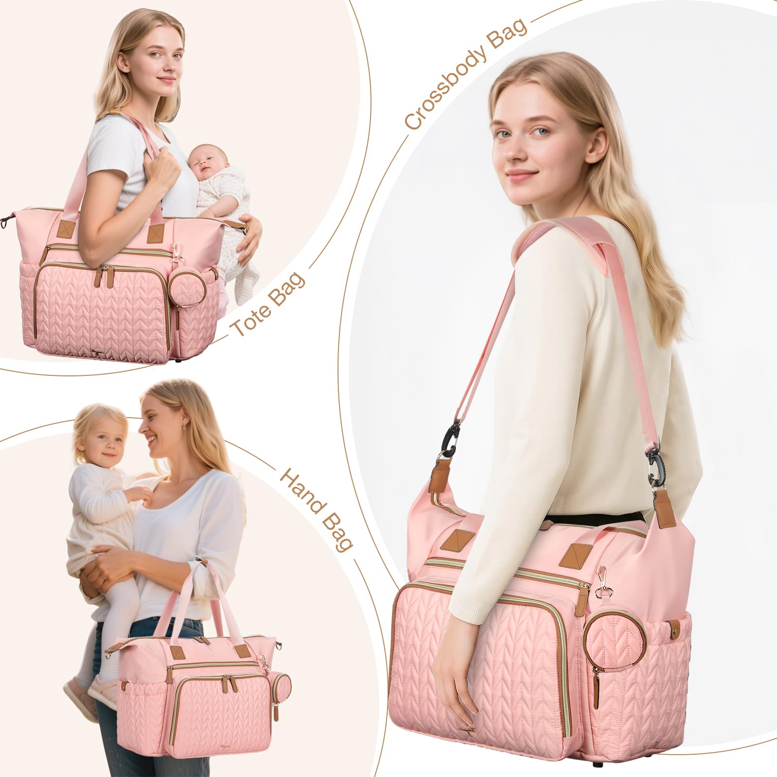 Tonyeee diaper bag tote detachable strap offers versatile carrying options.