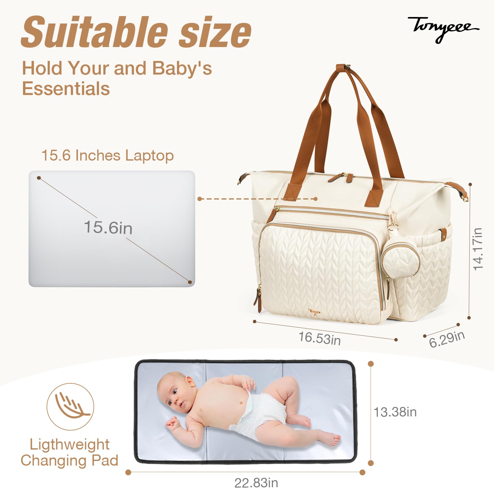 Tonyeee diaper bag tote detachable strap enables flexible wear