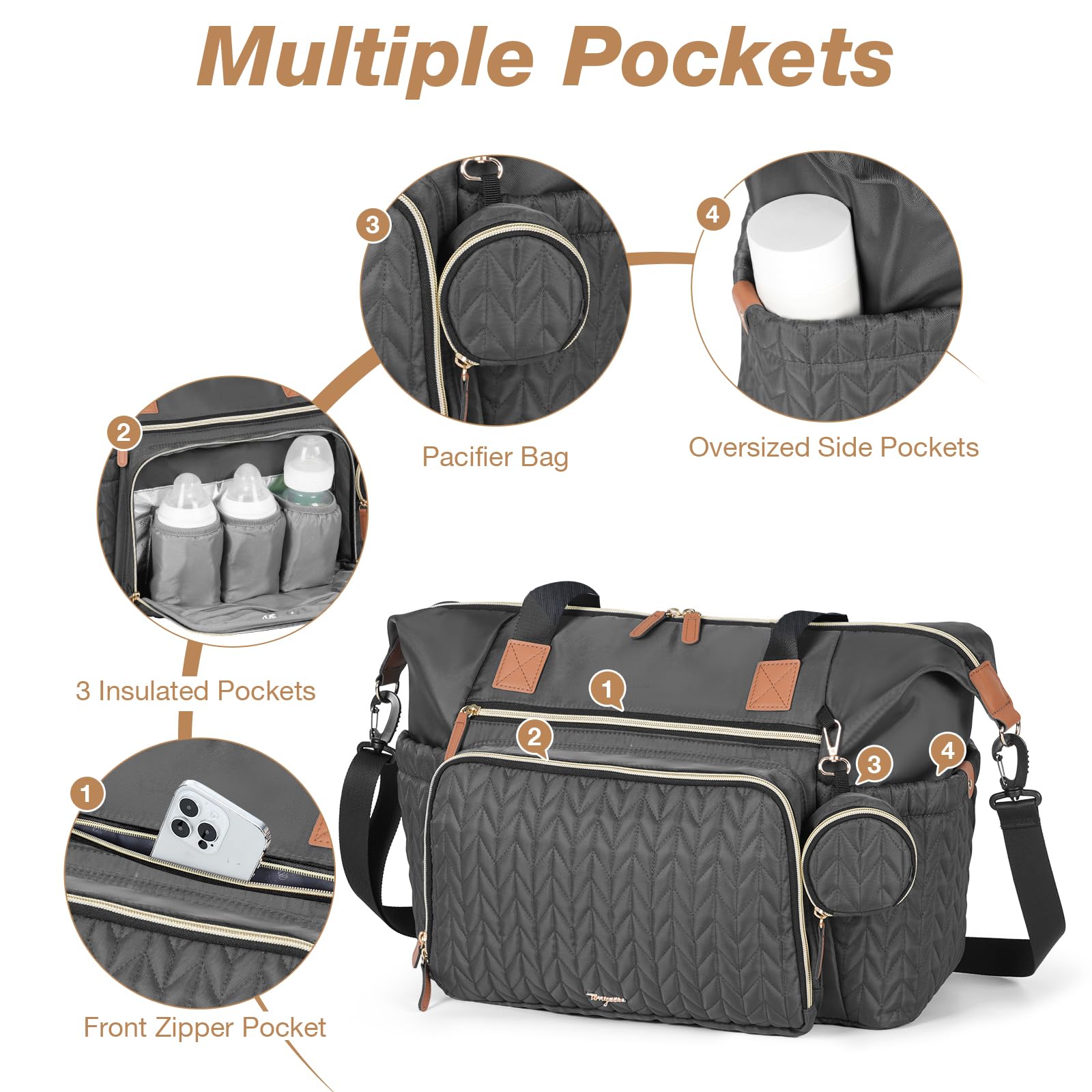 Tonyeee diaper bag tote large capacity with 16 pockets keeps baby essentials organized