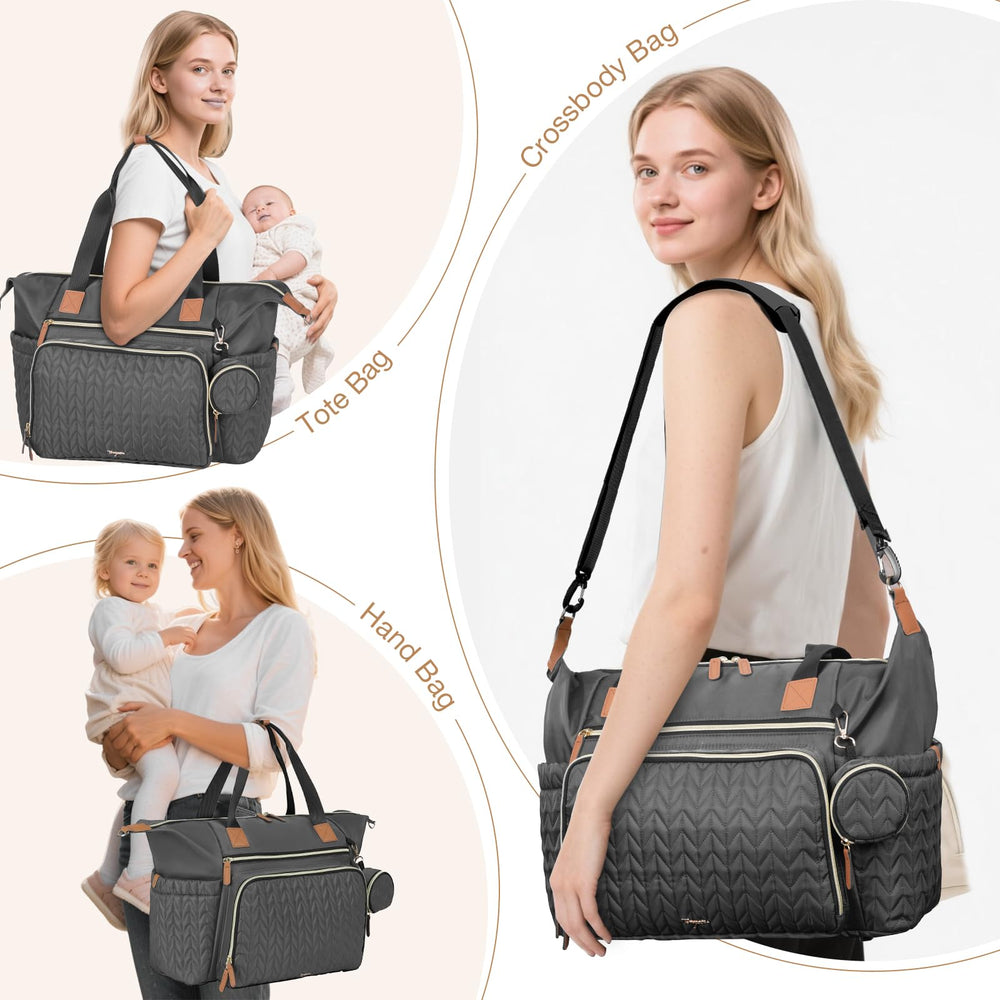 Tonyeee diaper bag tote with luggage sleeve simplifies travel with a standard luggage handle