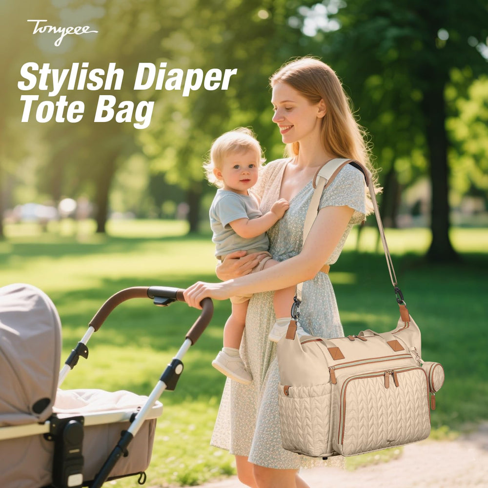 Tonyeee diaper bag tote luggage sleeve simplifies travel with baby gear.