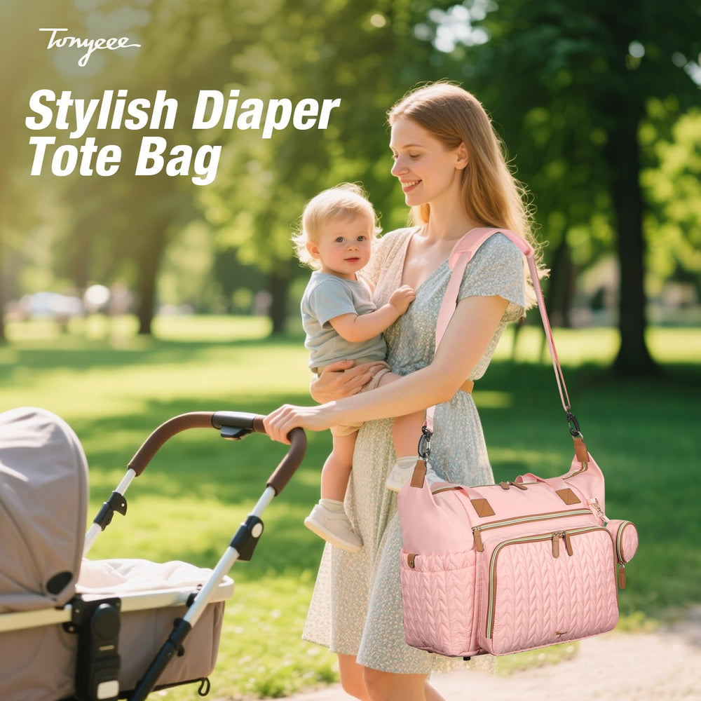 Tonyeee diaper bag tote pink color adds soft, stylish gear.