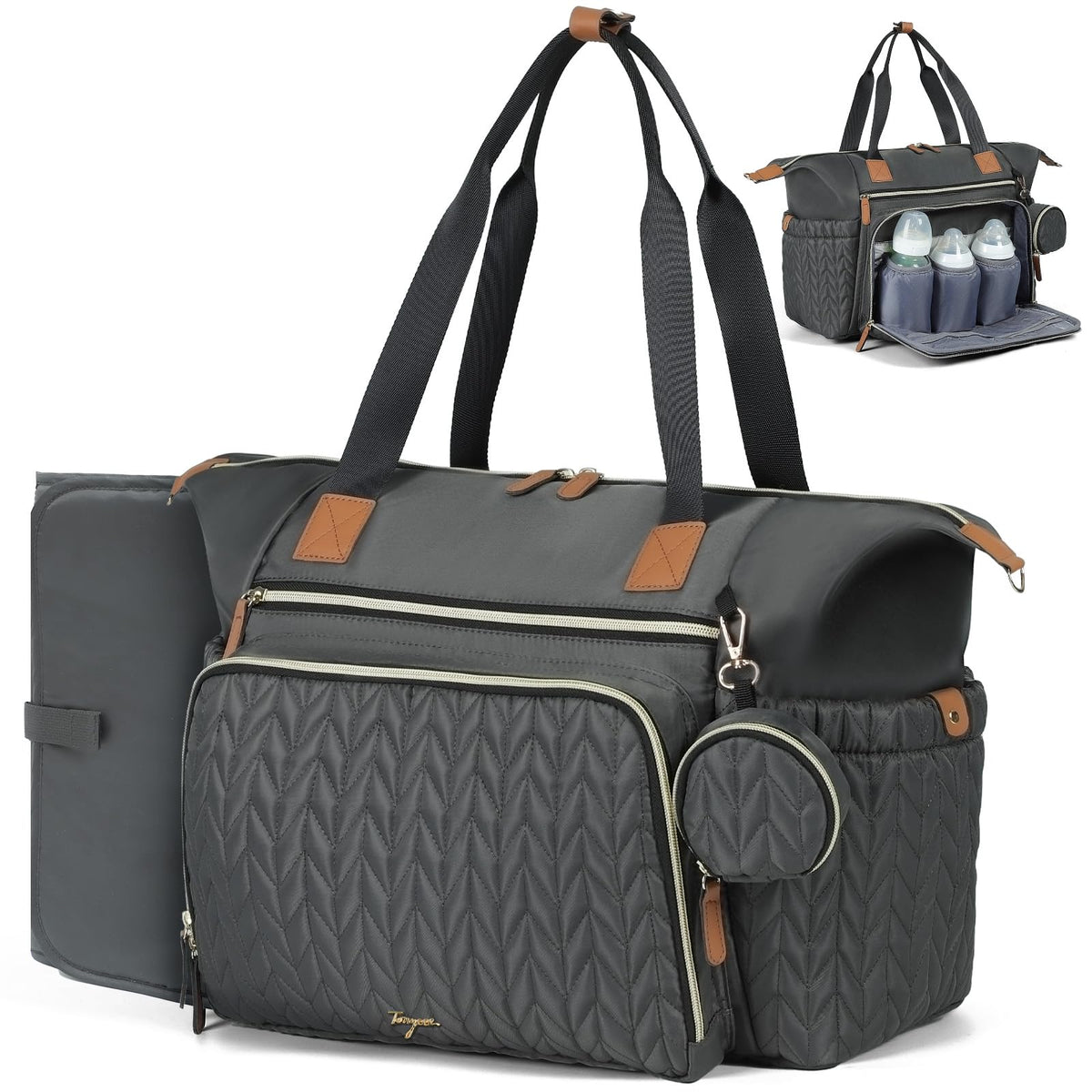 Tonyeee diaper bag tote with quilted exterior for stylish everyday baby bag