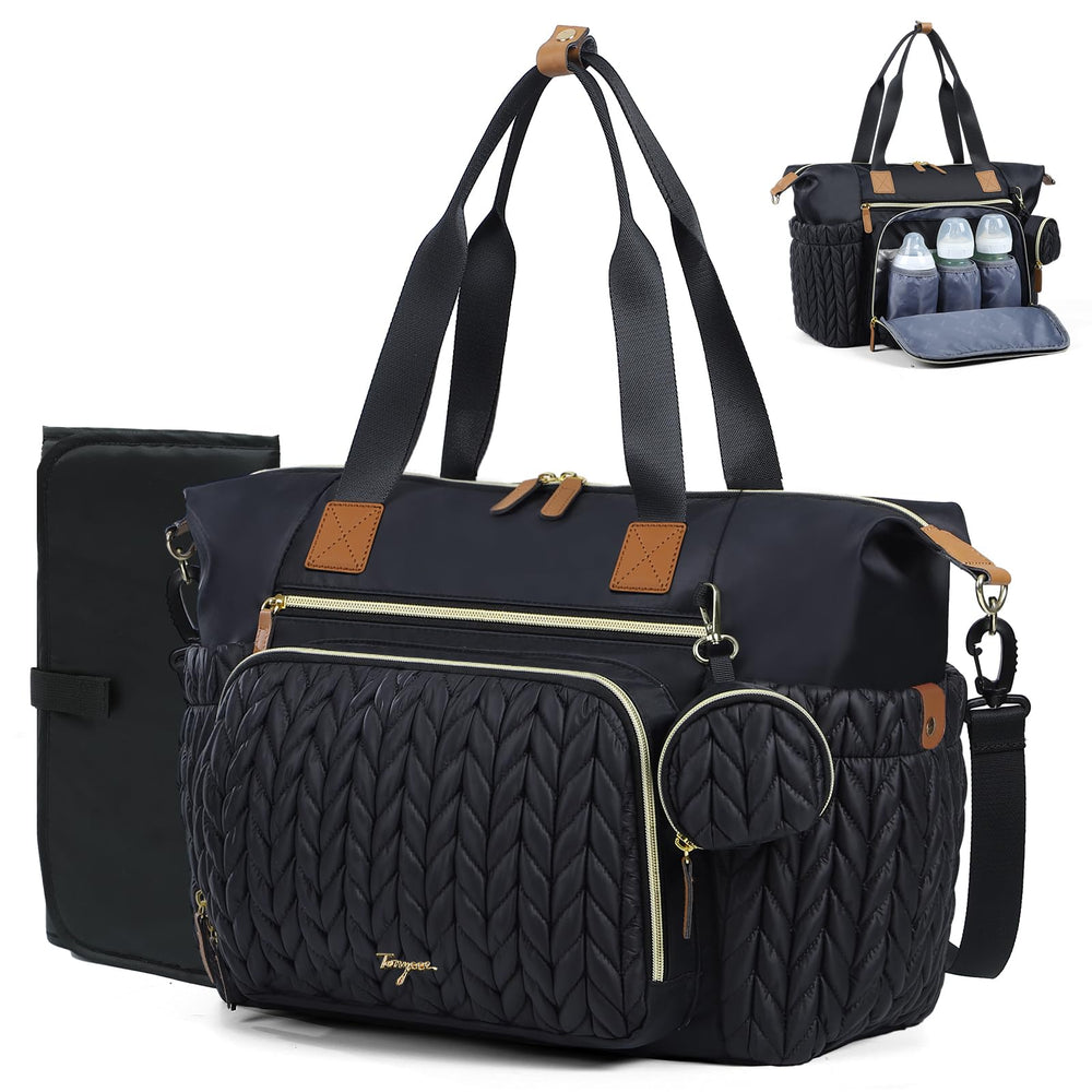 Tonyeee diaper bag tote shows quilted materials for stylish, durable baby storage on the go.
