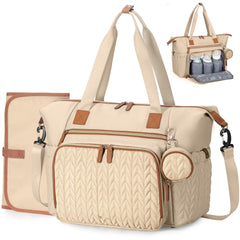 Tonyeee diaper bag tote showcases 3D herringbone quilting for stylish everyday use.