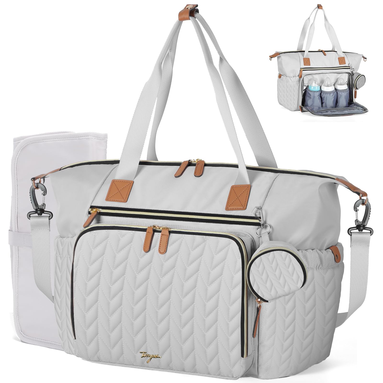Tonyeee diaper bag tote with quilted nylon creates a stylish, durable everyday bag.