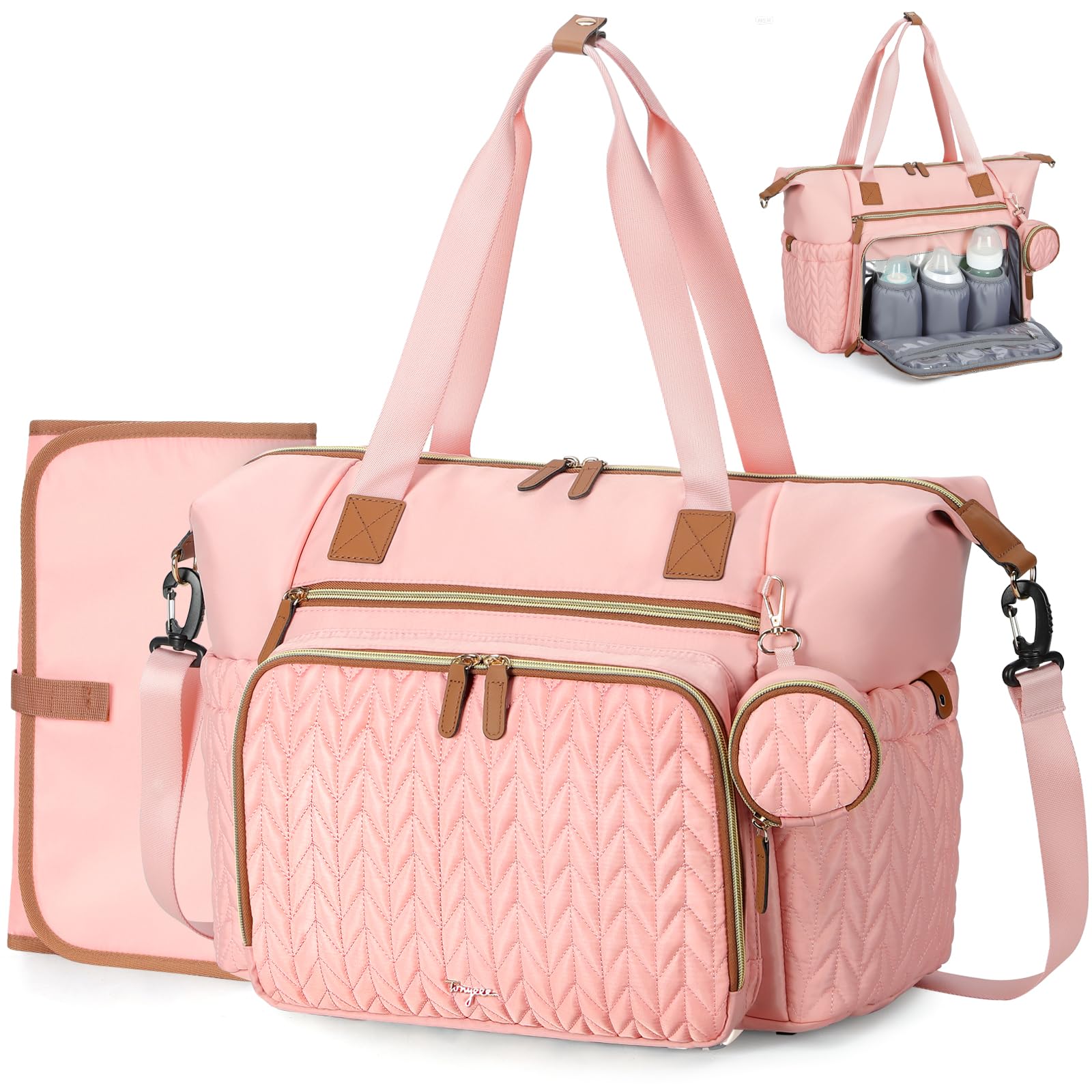 Tonyeee diaper bag tote quilted nylon demonstrates durable, stylish organization.