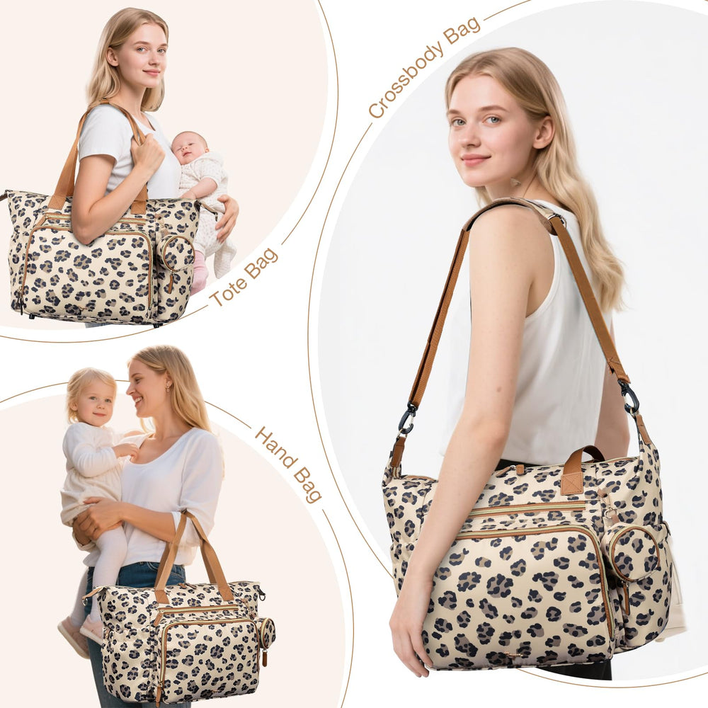 Tonyeee diaper bag tote with studded feet bottom stays clean.