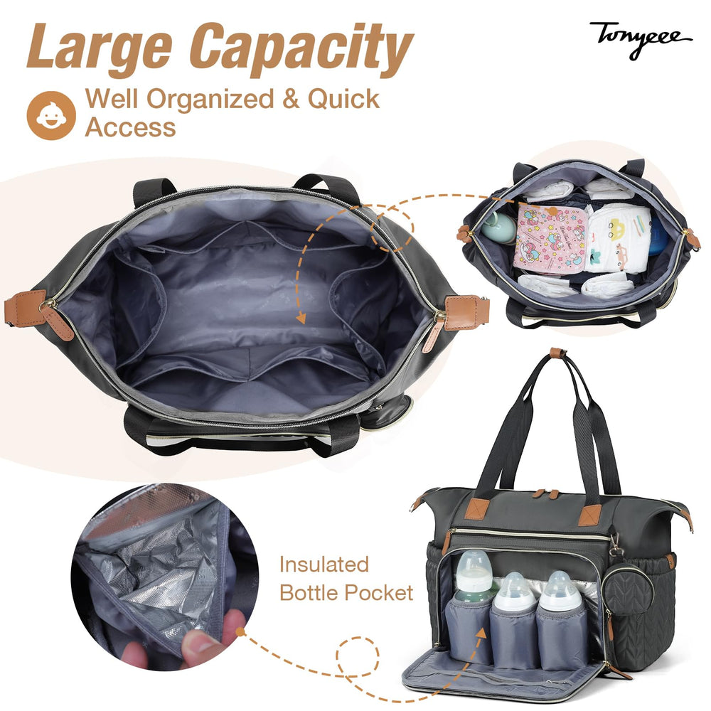 Tonyeee diaper bag tote with studded feet keeps the base clean on any surface