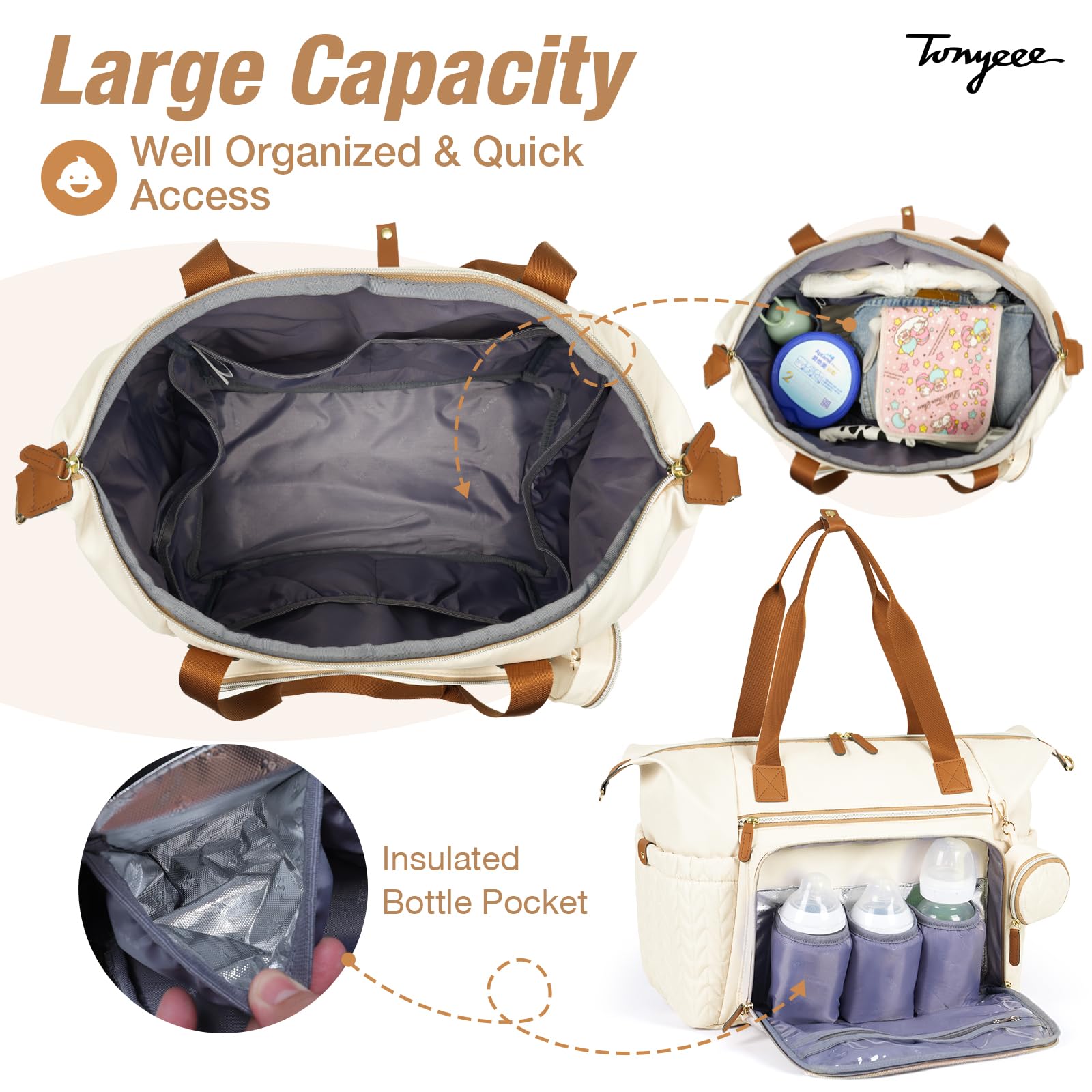 Tonyeee diaper bag tote bottom studded feet protect surfaces