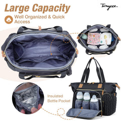 Tonyeee diaper bag tote demonstrates large capacity with 16 pockets for organized baby gear.
