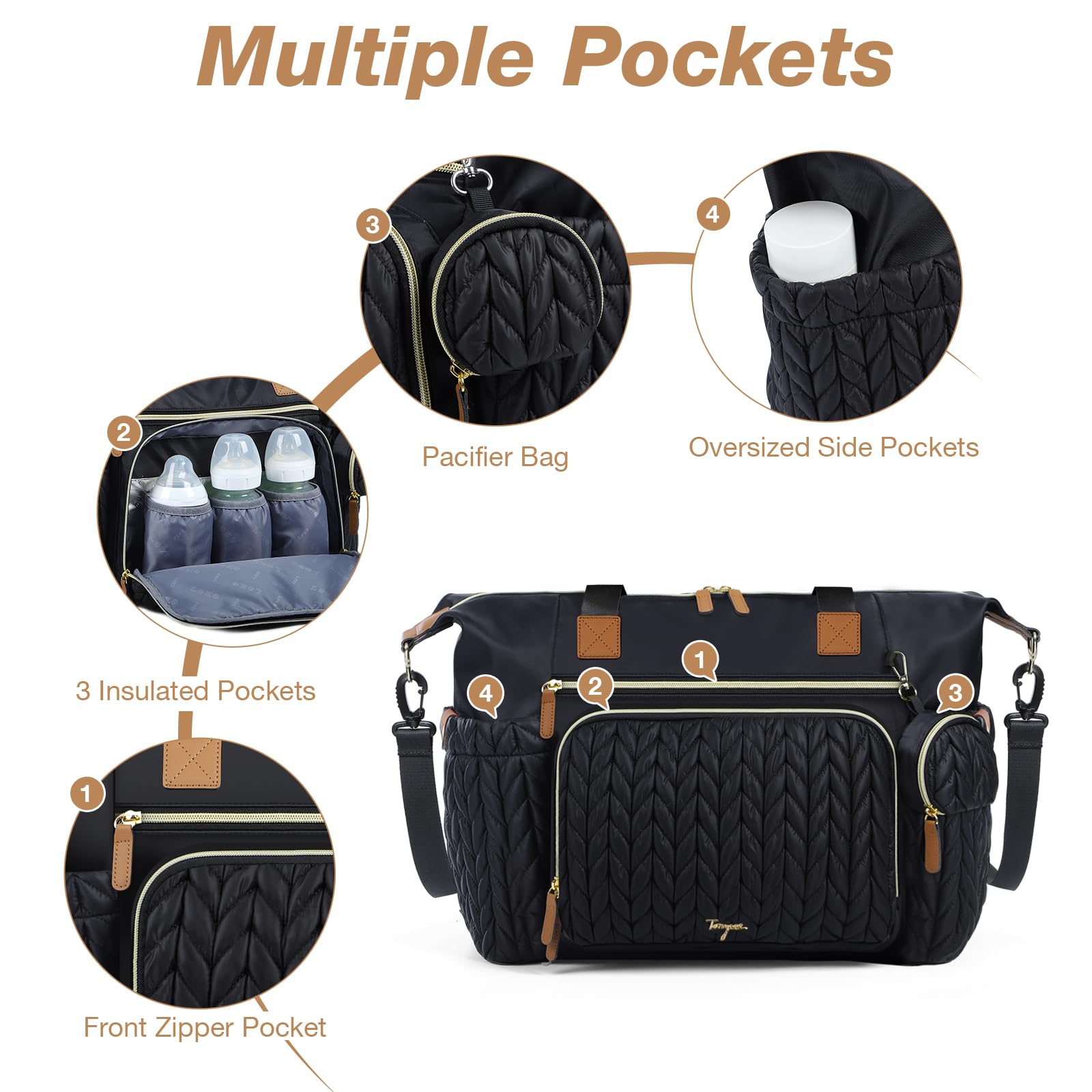 Tonyeee diaper bag tote offers detachable shoulder strap for versatile carry options.