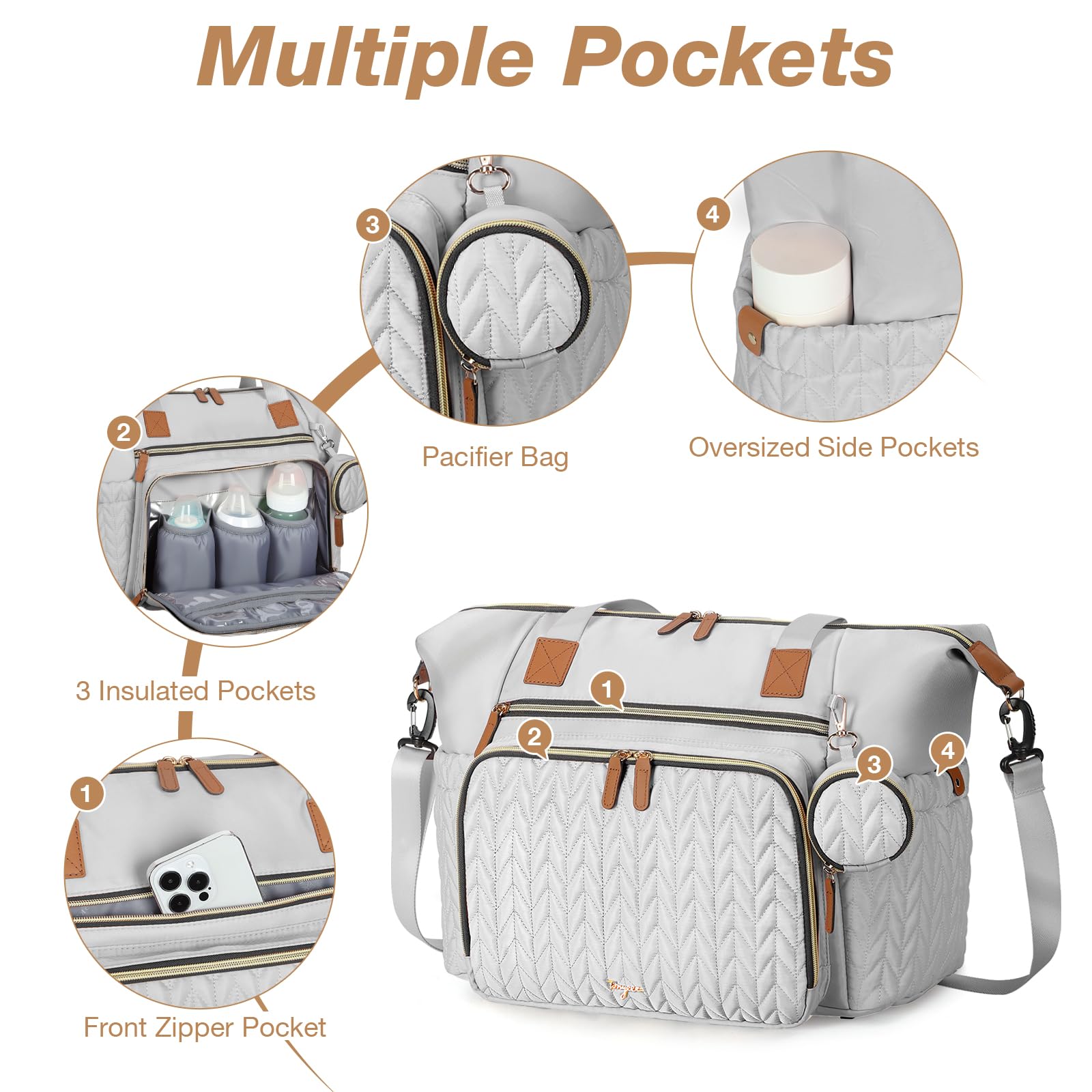 Tonyeee diaper bag tote with three thermal bottle compartments keeps feeds ready.