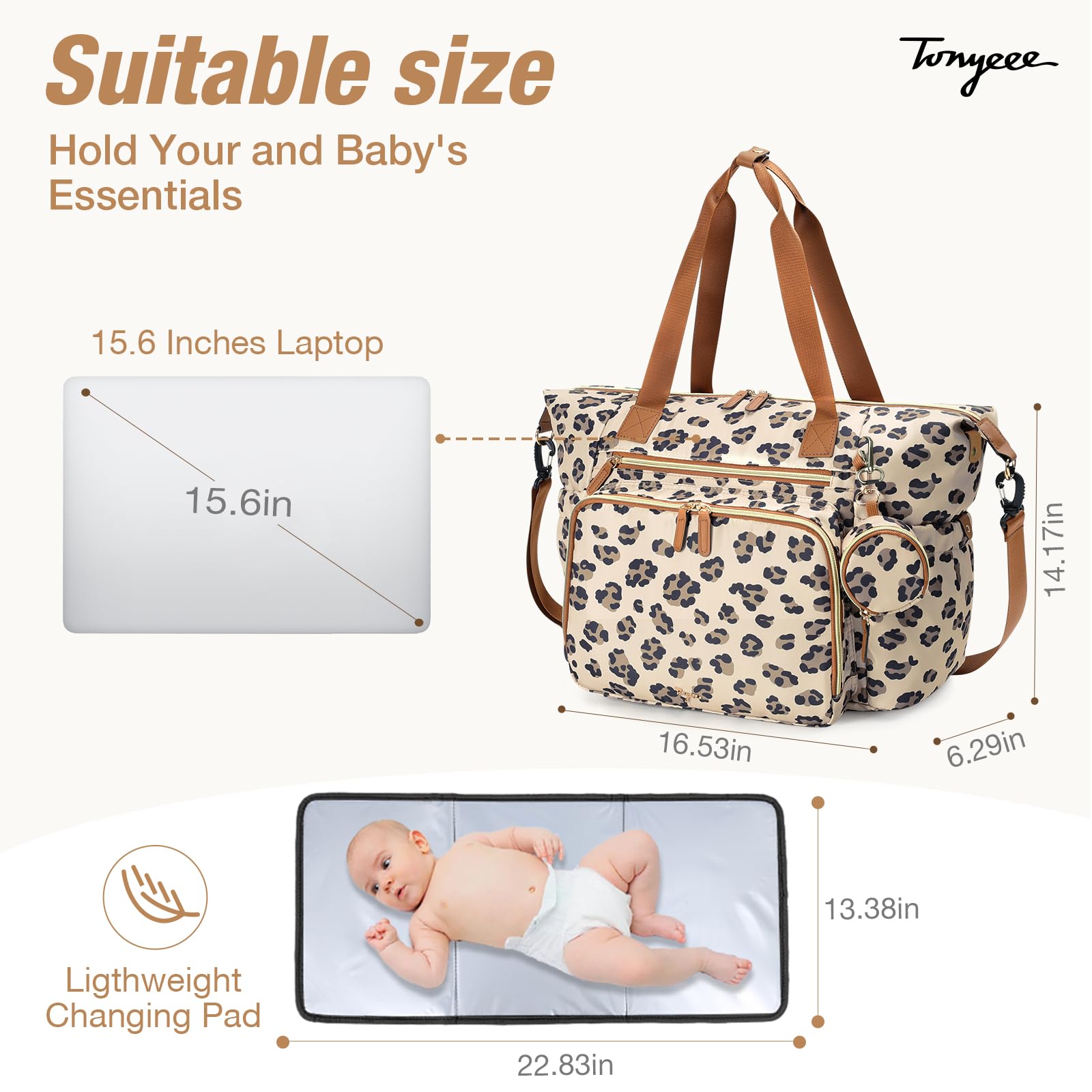 Tonyeee diaper bag tote three thermal bottle compartments maintain temperature on trips.