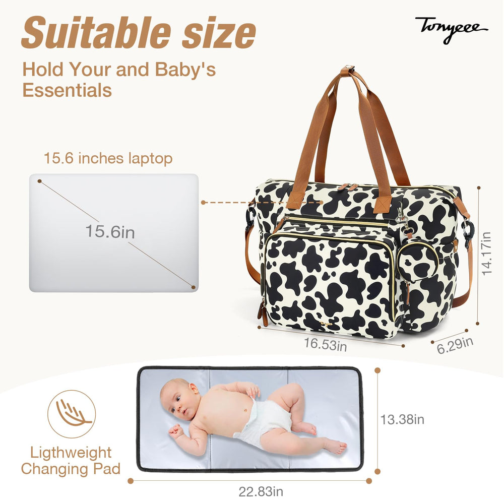 Tonyeee Diaper Bag Tote wet wipes pocket enables fast cleanups.